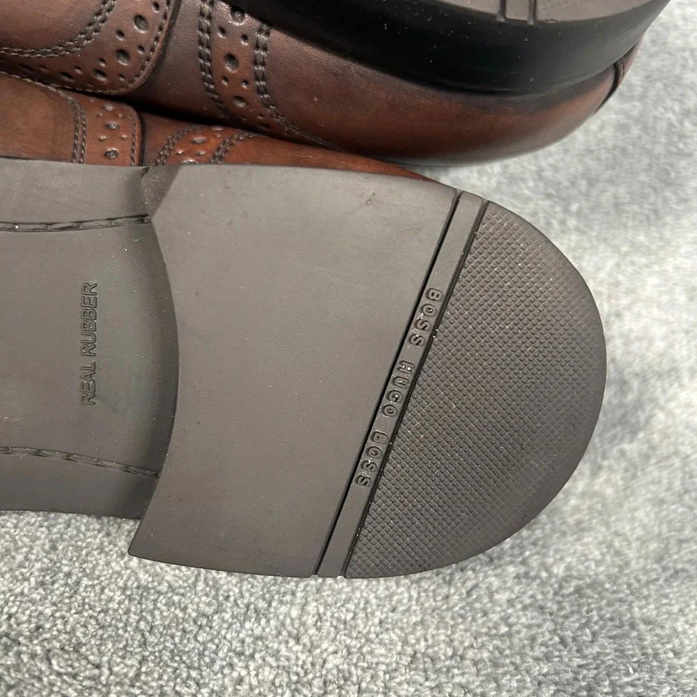 Hugo Boss Wingtip Brogue Derby Oxford Dress Shoes Brown Leather 50211001 Mens 9